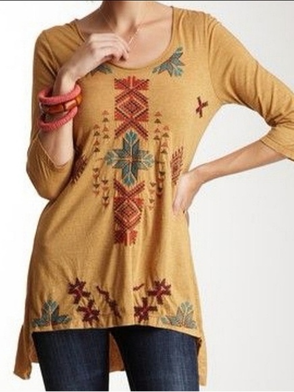 Johnny Was LA Embroidered High-Low Tunic Top Sz Large